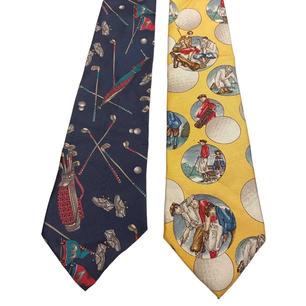 Vintage Prestige Jos. A. Bank Lot of 2 100% Silk Neck Ties USA Made Golf Golfing